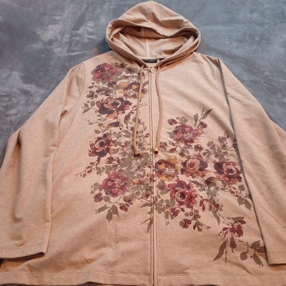 Susan Graver Jackets & Blazers - Susan Graver Weekend Jacket Coat Oatmeal French Terry Embellished Printed Size L